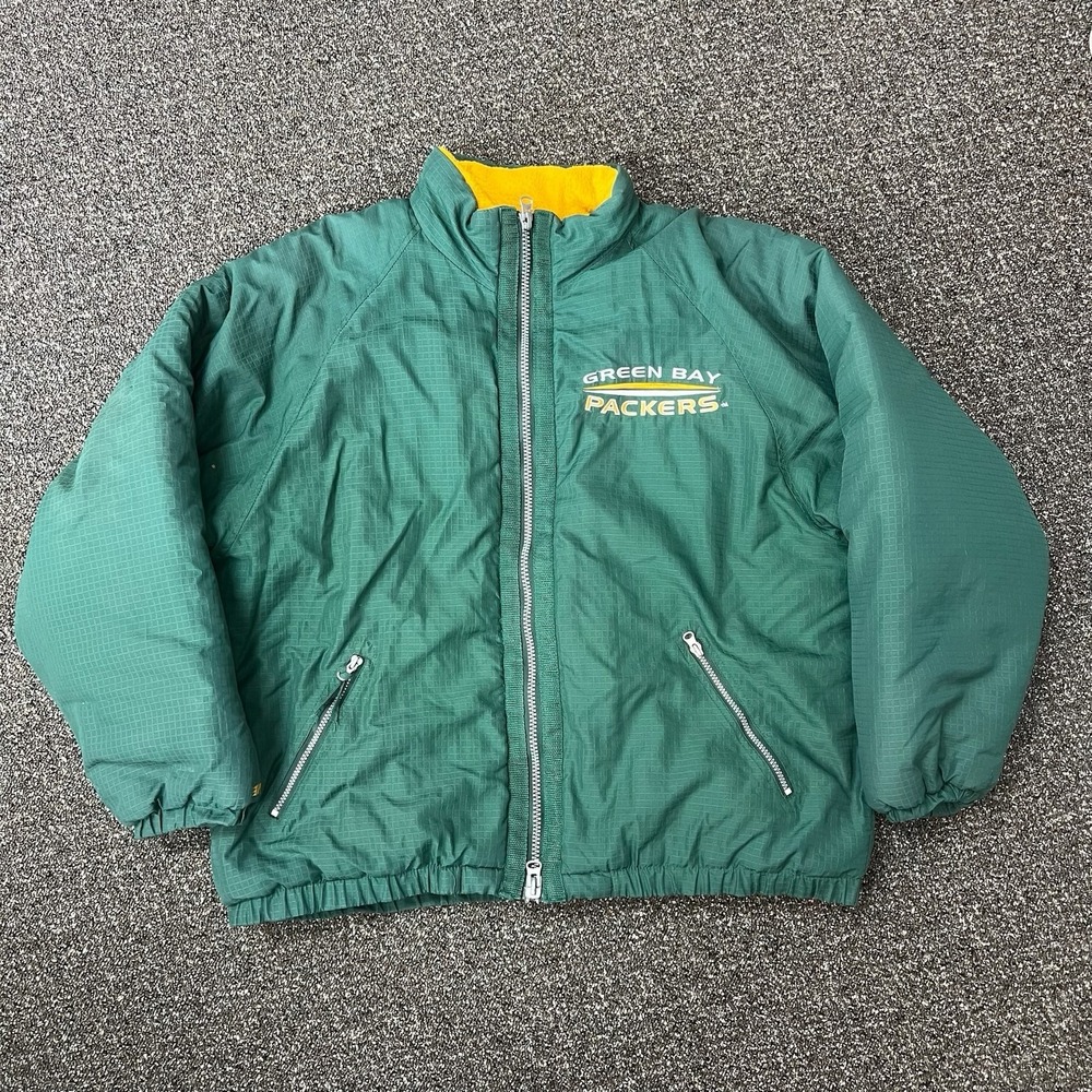Vintage Green Bay Packers 1990s Puffer Jacket Full Zip Up Embroidered Size 2xl